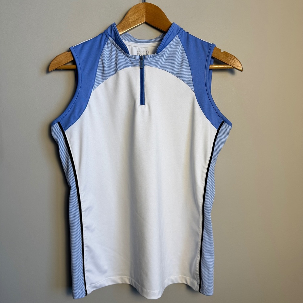 IZOD PerformX Cool‎ FX Sleeveless Golf Polo Shirt Women White Blue Medium Preppy